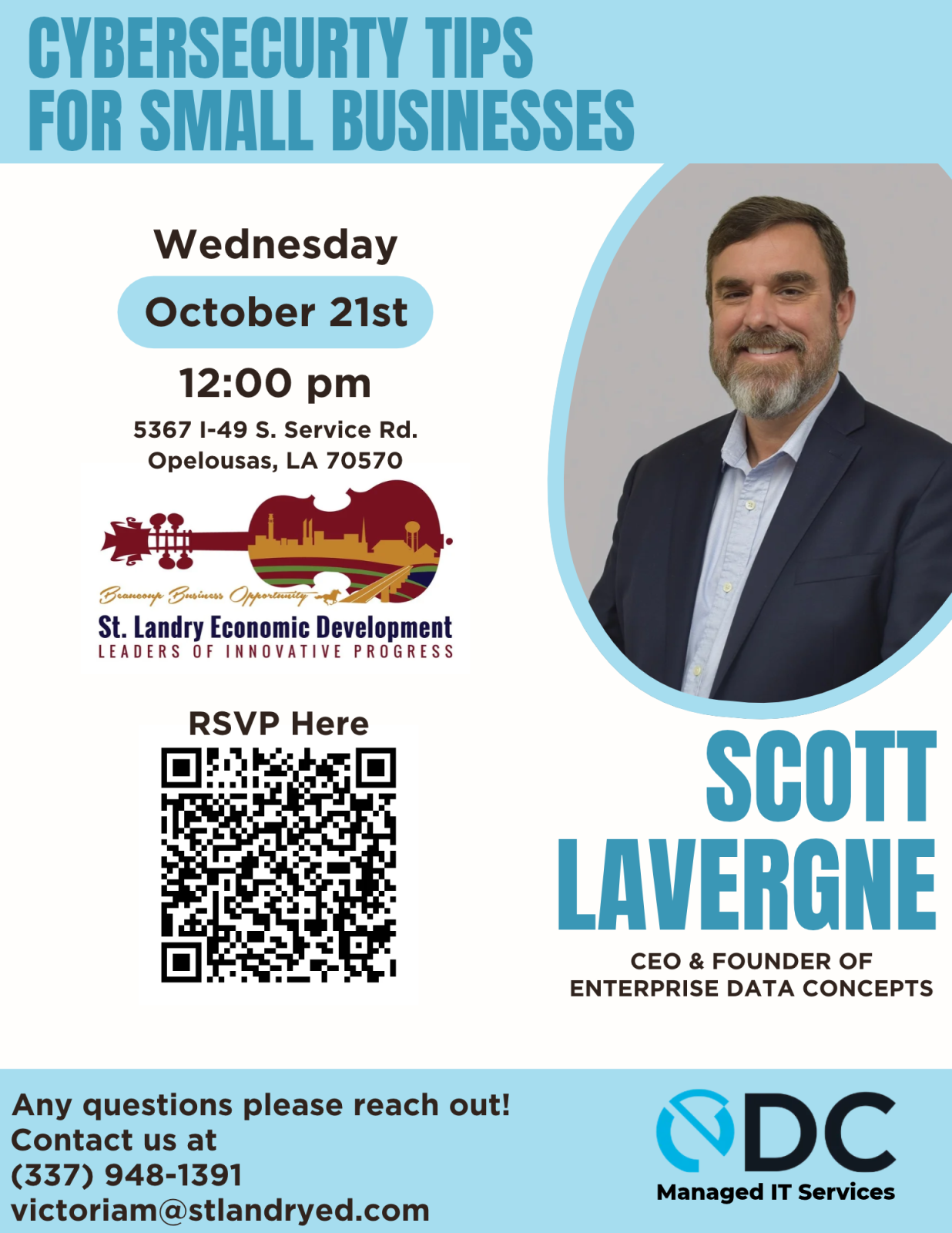 Cybersecurity Tips for Small Businesses Event Flyer